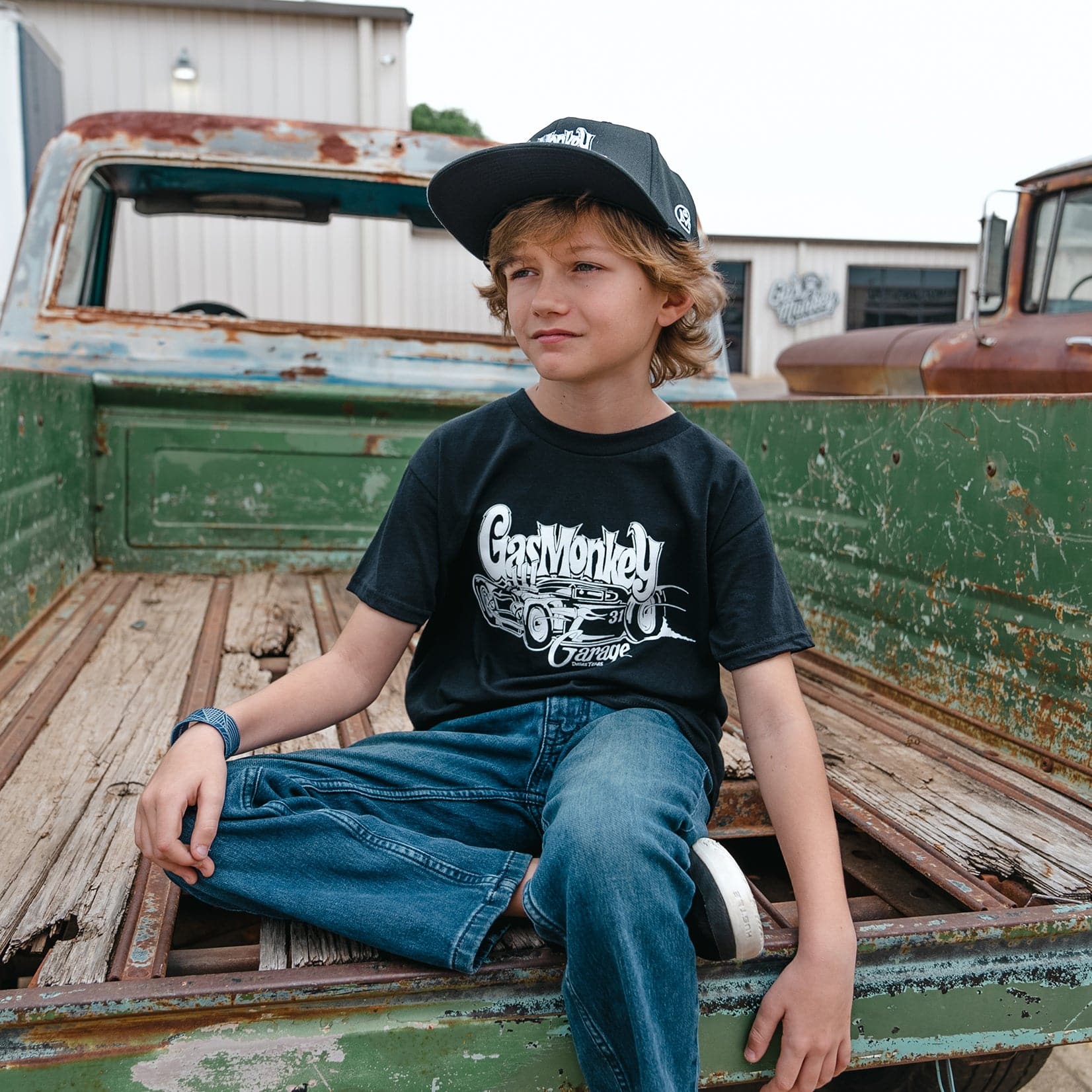 Youth White Car Tee - Front print